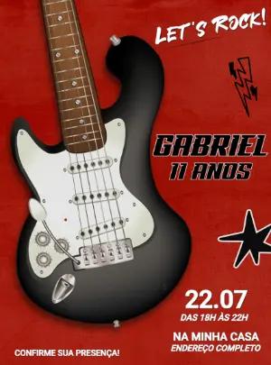 Convite de Aniversário Rock com Guitarra para Editar