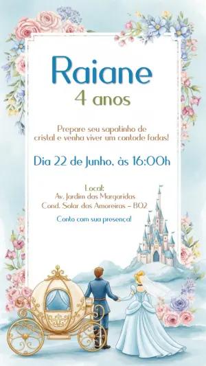 Convite Aniversário Cinderela Princesa para Editar Online