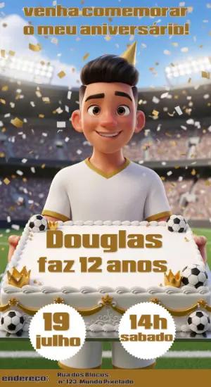 Convite de Aniversário Futebol com Jogador 3D para Editar Online