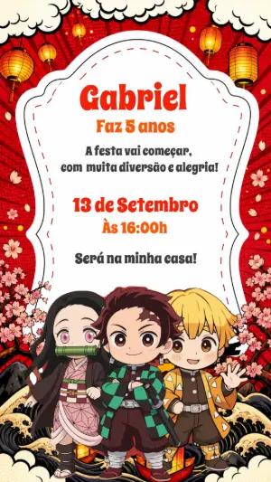 Convite de Aniversário Demon Slayer Chibi para Editar