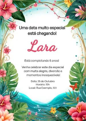 Convite de Aniversário Tropical Floral Havaiano Editável