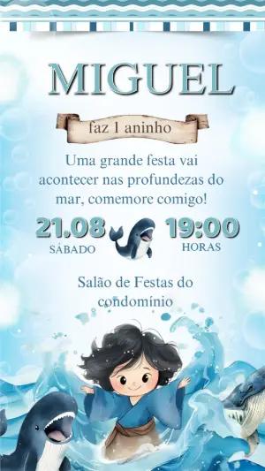 Convite Aniversário Jonas e a Baleia para Editar Online