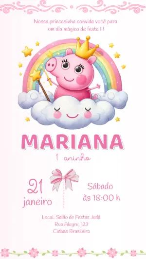 Convite de Aniversário Peppa Princesa Rosa para Editar