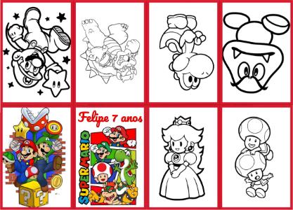 Mini Livro de Atividades Super Mario com Artes para Colorir Editável