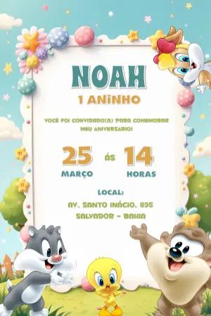 Convite Aniversário Baby Looney Tunes para Editar Online