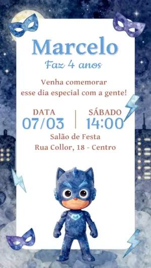 Convite Aniversário Menino Gato PJ Masks Modelo Editável