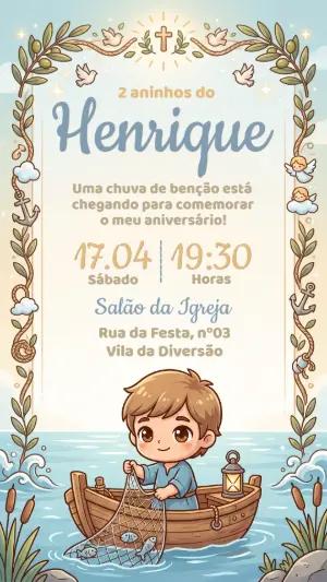 Convite Digital Aniversário Infantil Pescador Religioso Editável