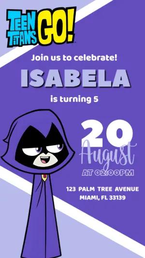 Editable Teen Titans Go! Raven Birthday Invitation Template