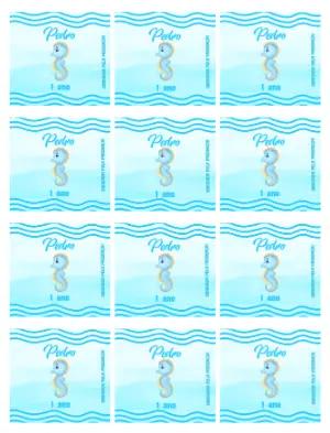 Adesivo para Bala Personalizada Fundo do Mar Editável com Cavalo-Marinho