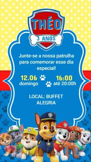 Convite de Aniversário Patrulha Canina Azul para Editar