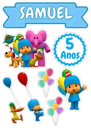 Topo de Bolo Pocoyo com Personagens para Editar e Imprimir