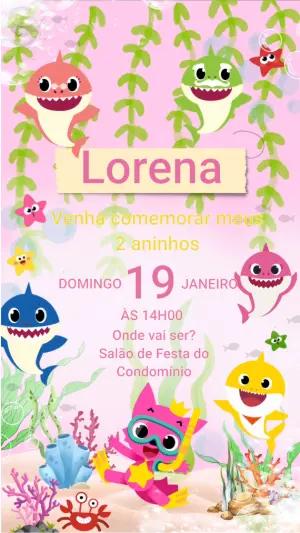 Convite Animado Baby Shark Rosa para Editar Online