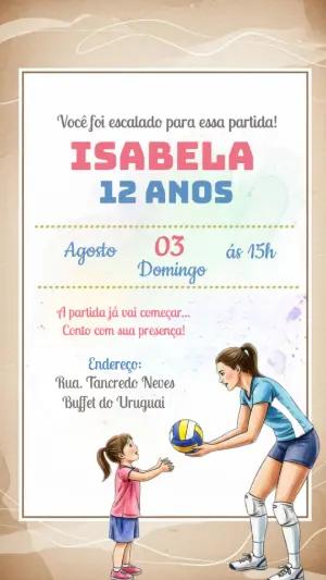 Convite de Aniversário Vôlei Feminino para Editar Online