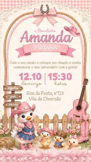 Convite de Aniversário Patinhos Boiadeiro Editável