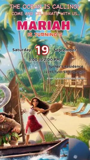Animated Moana Birthday Invitation | Editable Video Template