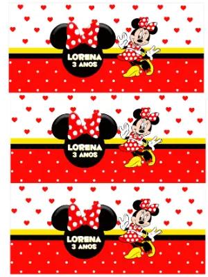 Rótulo Editável para Cofrinho Aniversário Minnie Vermelha