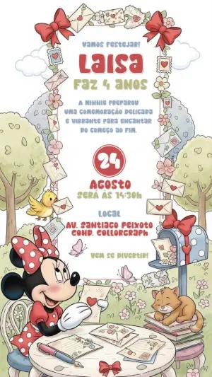 Convite Aniversário Minnie Jardim Encantado para Editar Online