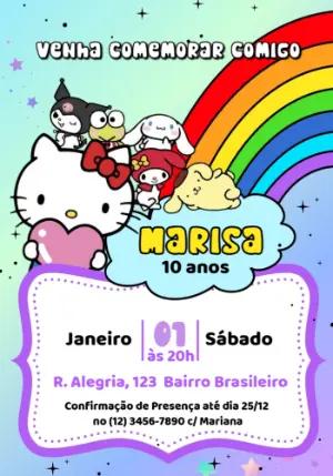 Convite de Aniversário Hello Kitty e Amigos para Editar Online