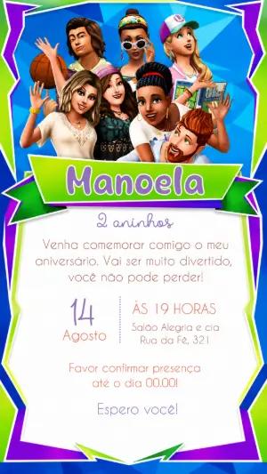 Convite de Aniversário The Sims Digital para Editar