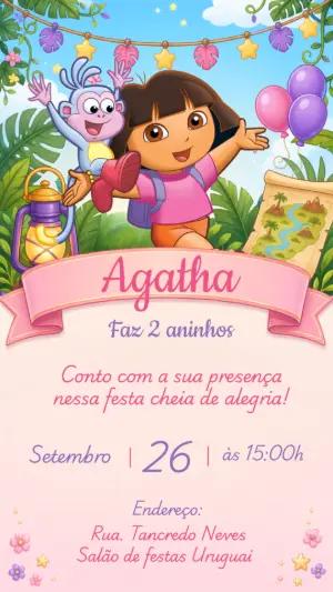 Convite de Aniversário Dora Aventureira Editável
