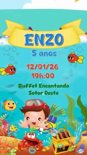 Convite Animado Aniversário Fundo do Mar para Editar