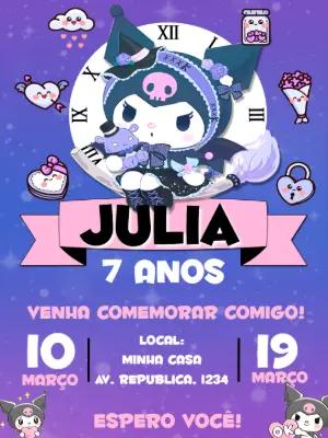 Convite de Aniversário Kuromi para Editar Online