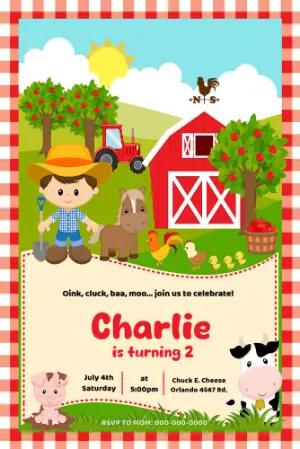 Cute Farm Boy Birthday Invitation | Editable Digital Template