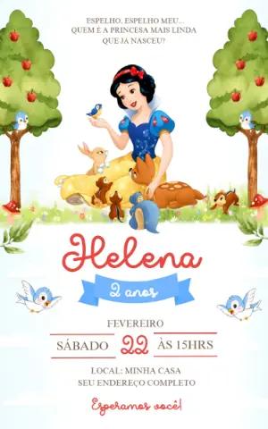 Convite de Aniversário Branca de Neve Modelo Editável