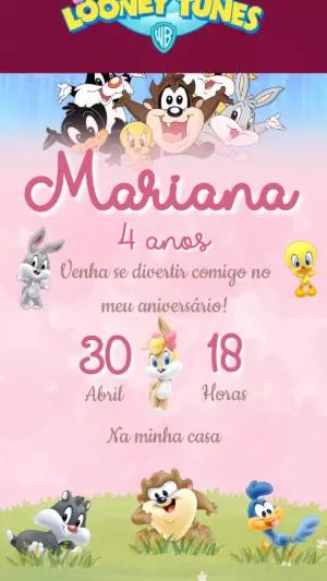 Convite Animado Aniversário Baby Looney Tunes para Editar Online
