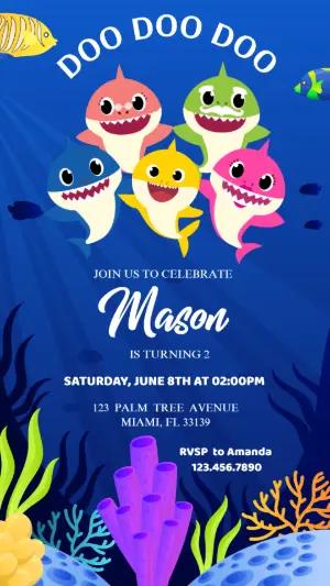 Editable Baby Shark Birthday Invitation | Underwater Party Template