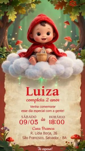 Convite de Aniversário Chapeuzinho Vermelho Fofo para Editar