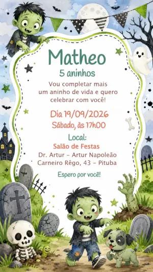 Convite de Aniversário Zumbis Fofos para Editar Online
