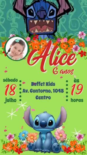Convite Animado Aniversário Lilo e Stitch com Foto para Editar