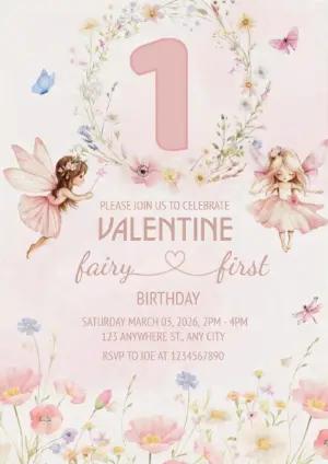 Fairy First Birthday Invitation Editable Template
