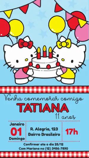 Convite Animado Aniversário Hello Kitty para Editar Online