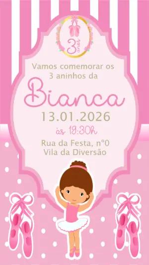 Convite de Aniversário Bailarina Rosa Delicado para Editar