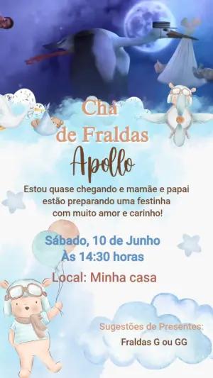 Convite Animado Chá de Fraldas Ursinho Aviador para Editar