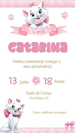 Convite de Aniversário Gatinha Marie Rosa para Editar