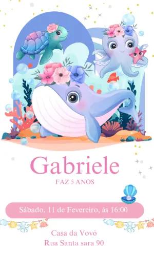 Convite Aniversário Fundo do Mar com Animais para Editar Online