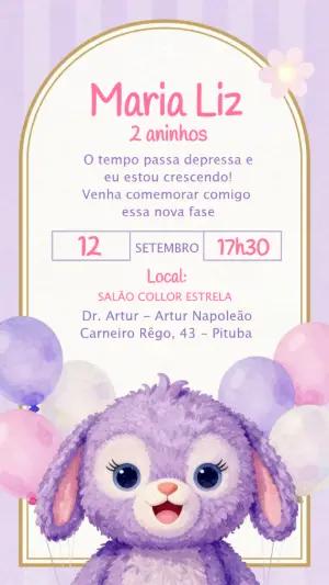 Convite Animado Aniversário Coelhinha Lilás StellaLou para Editar