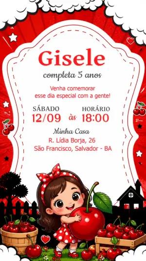 Convite de Aniversário Cerejinha Digital para Editar