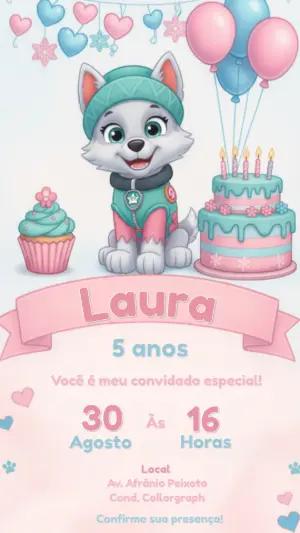 Convite Digital Aniversário Everest Patrulha Canina para Editar