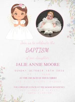 Editable Baptism Invitation with Cute Angel for Girl