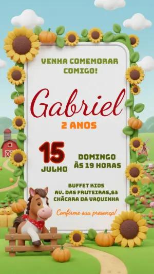 Convite Digital Aniversário Infantil Tema Fazendinha Editável
