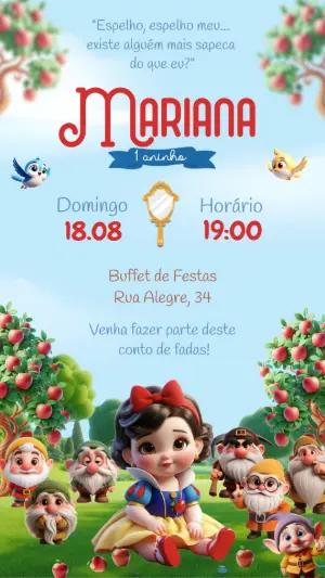 Convite de Aniversário Branca de Neve Fofo para Editar