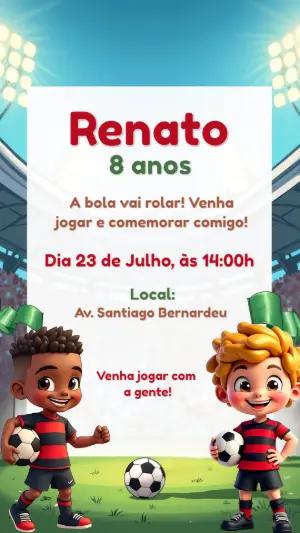 Convite de Aniversário Futebol com Jogadores para Editar Online
