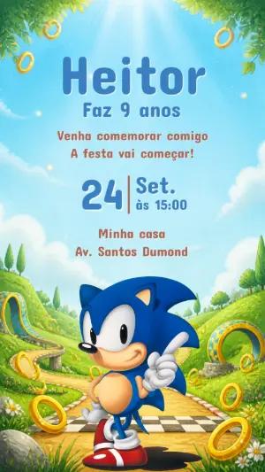 Convite de Aniversário Sonic: Modelo Digital para Editar