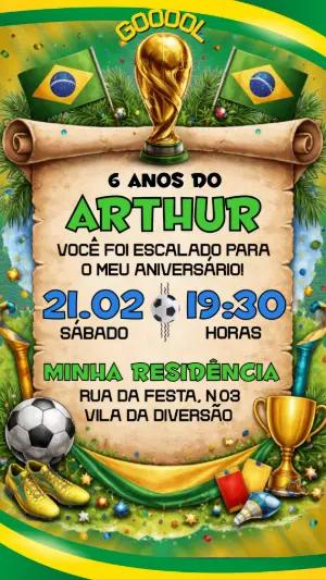 Convite Digital Aniversário Futebol Copa do Mundo para Editar