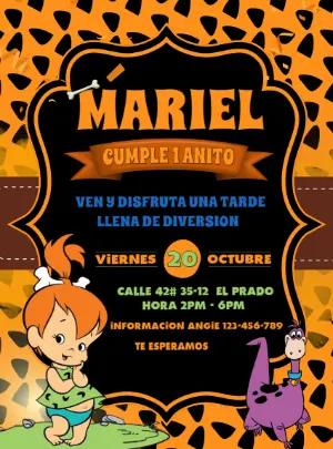 Invitación Digital de Pebbles Picapiedra para Cumpleaños Editable