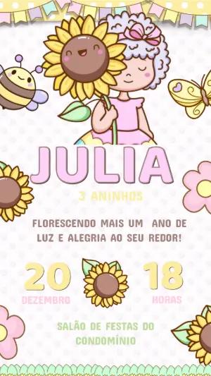 Convite de Aniversário Infantil Girassol Fofo para Editar